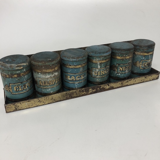 SPICE SET, Vintage Blue Labelled on Tray (Set of 6) 